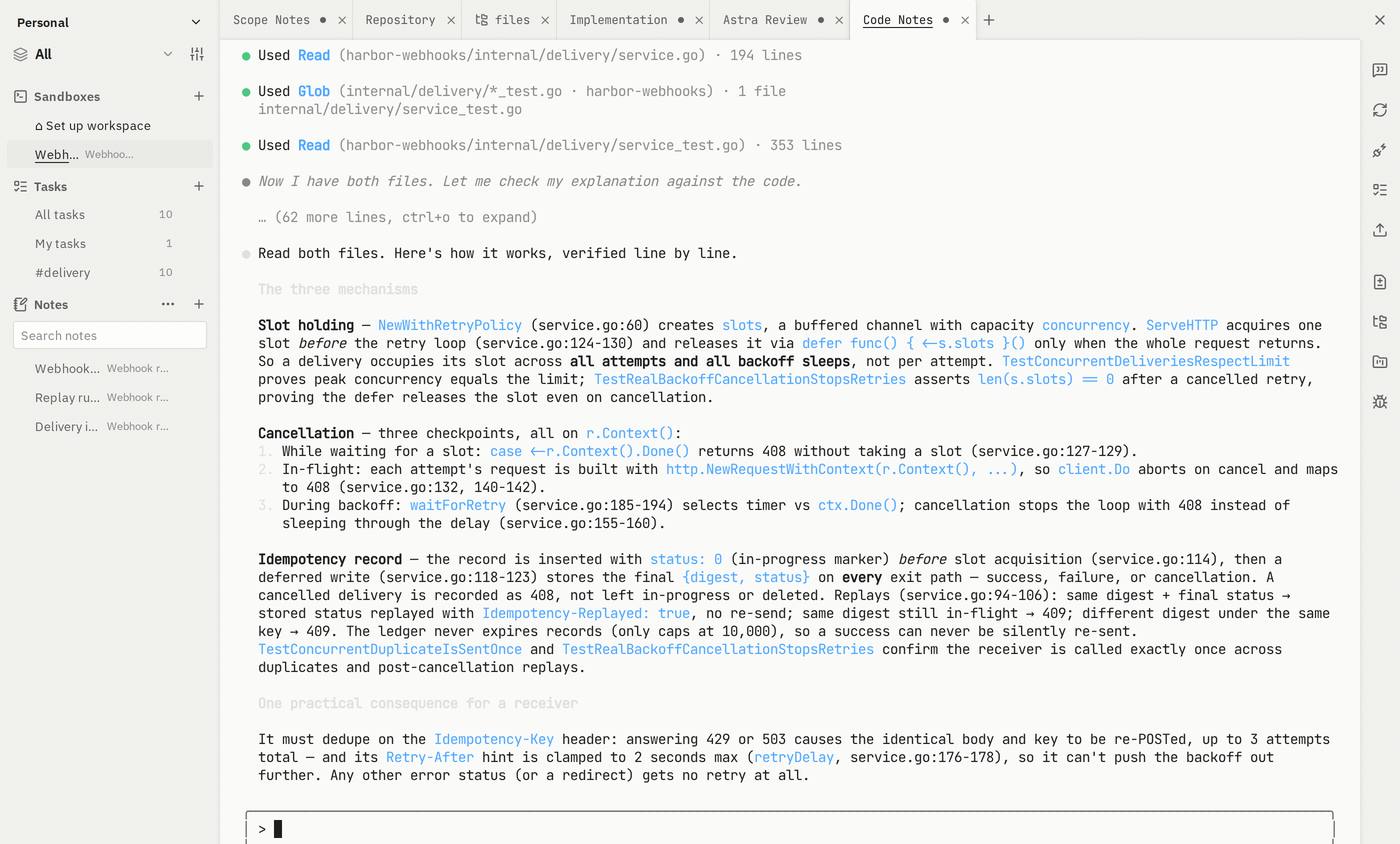 Kimi explains cancellation, delivery slots and idempotency in the webhook retry code.